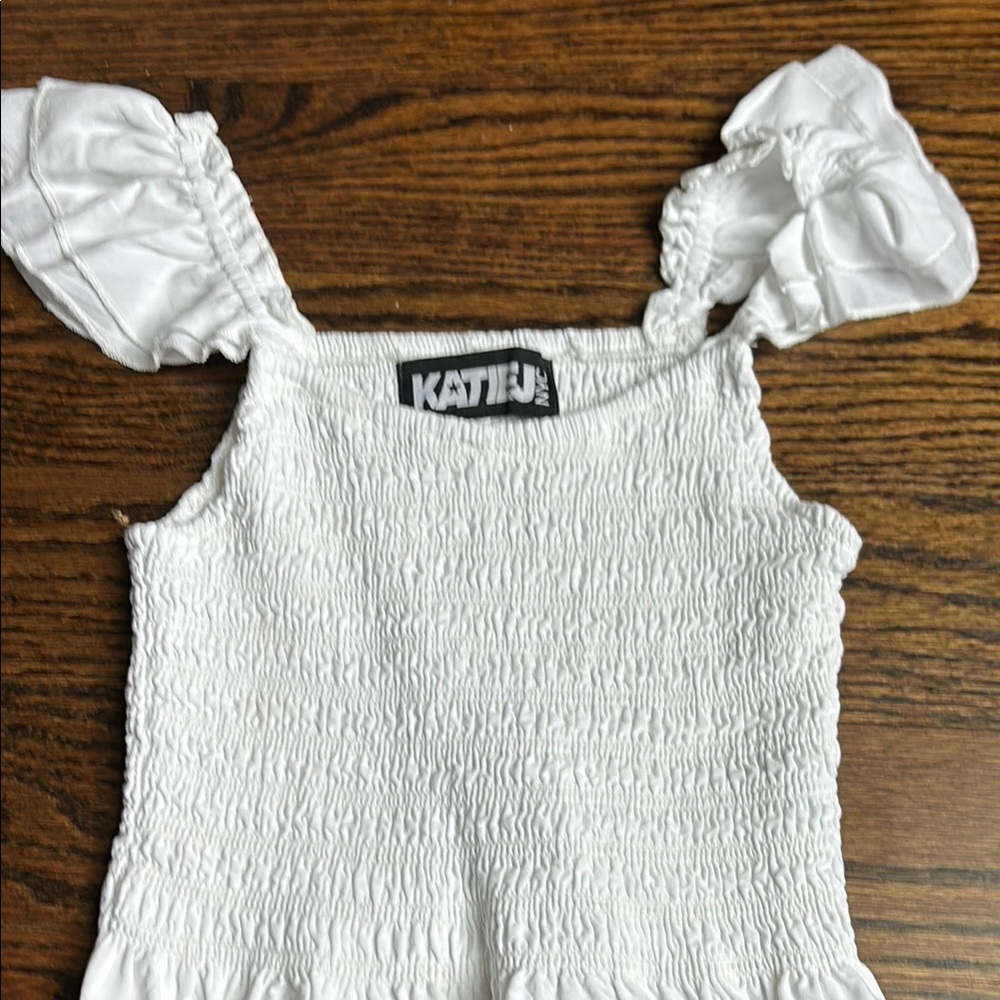 Kids KATIEJnyc White Smocked Top with Ruffle Sleeves